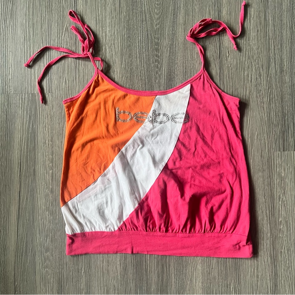 bebe Pink & Orange Rhinestone Tie-Strap Camisole